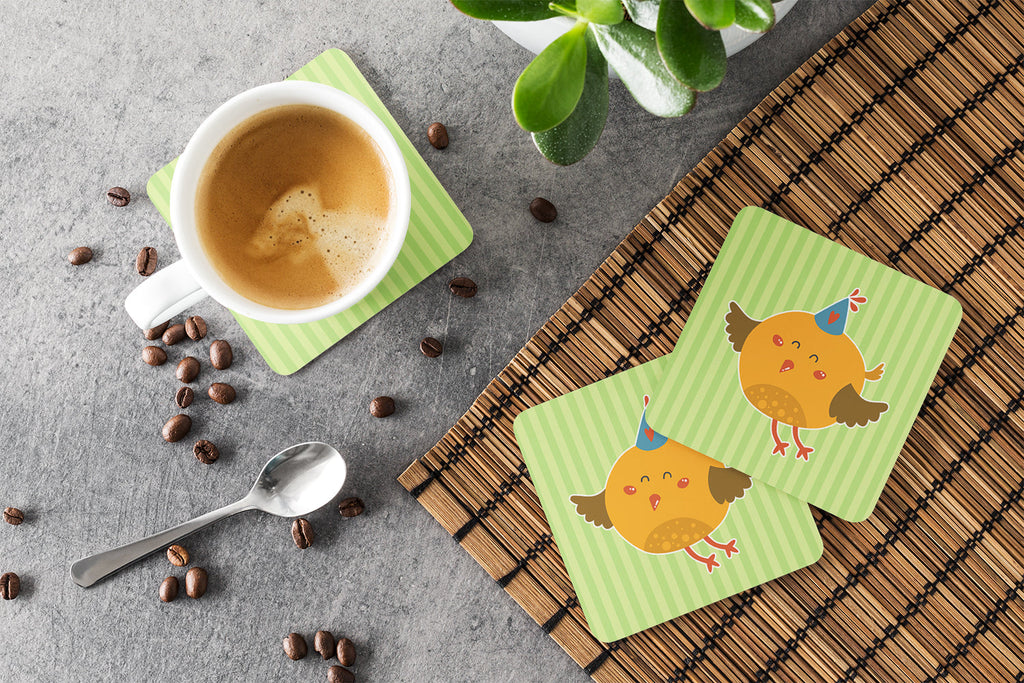 Birthday Bird Foam Coasters Set of 4 Cup Coasters for Indoor Outdoor, Tabletop Protection, Anti Slip, Mouse pad Material