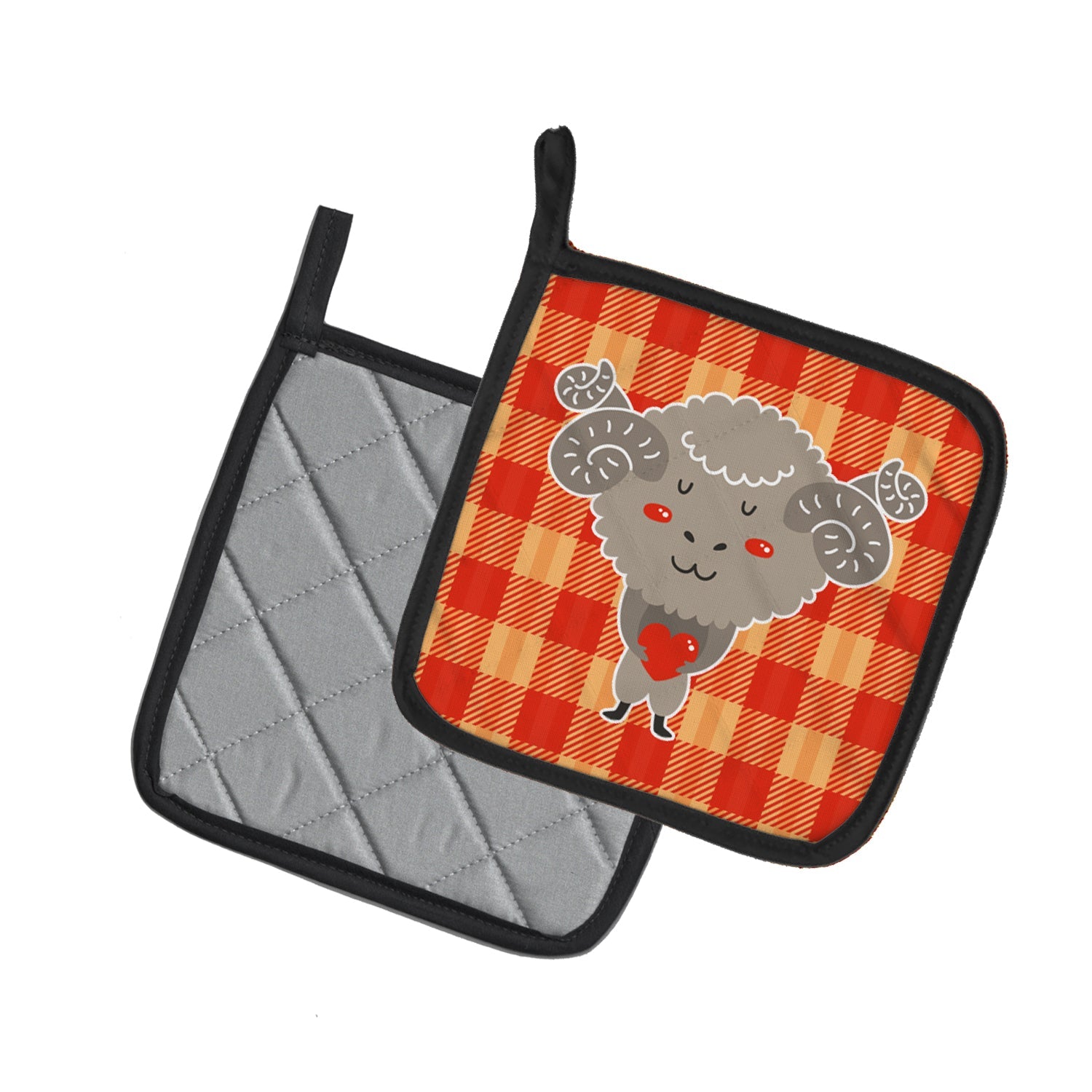 Ram with a Heart Pot Holder Set of 2 Heat Resistant Quilted Hot Pads 7.5 x 7.5 Inch, Insulated Kitchen Trivets for Cooking & Baking