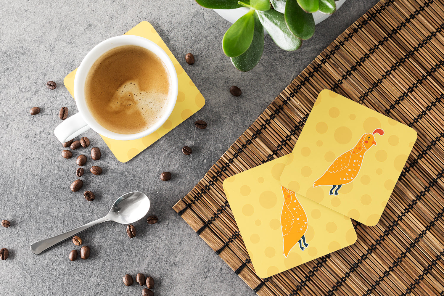 Partridge in Polkadots Foam Coasters Set of 4 Cup Coasters for Indoor Outdoor, Tabletop Protection, Anti Slip, Mouse pad Material