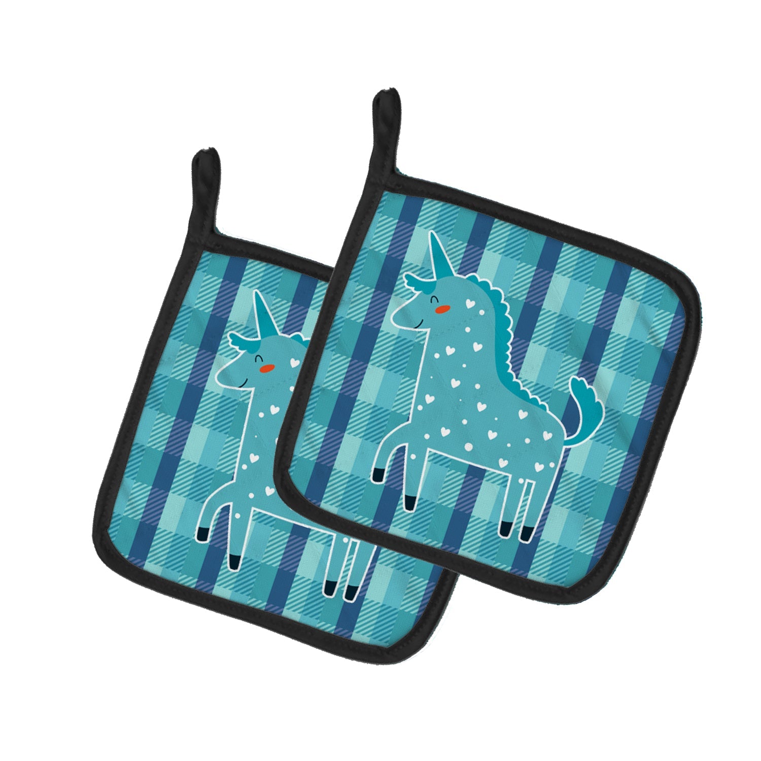 Unicorn in Plaid Pot Holder Set of 2 Heat Resistant Quilted Hot Pads 7.5 x 7.5 Inch, Insulated Kitchen Trivets for Cooking & Baking