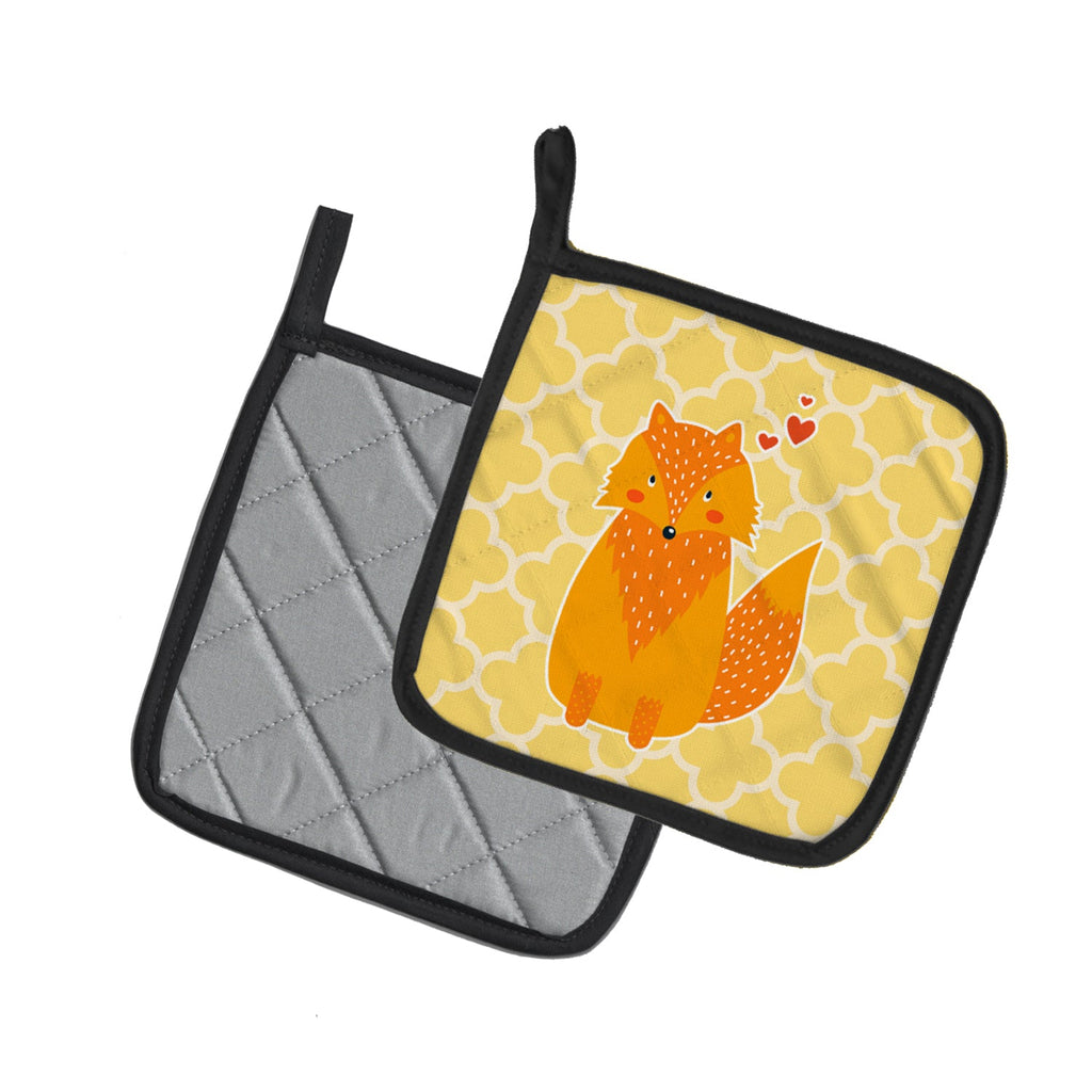 Foxy Love Pot Holder Set of 2 Heat Resistant Quilted Hot Pads 7.5 x 7.5 Inch, Insulated Kitchen Trivets for Cooking & Baking