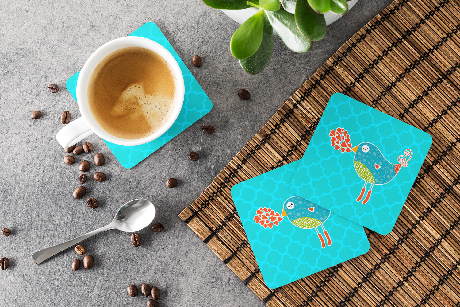 Birdy Love Foam Coasters Set of 4 Cup Coasters for Indoor Outdoor, Tabletop Protection, Anti Slip, Mouse pad Material