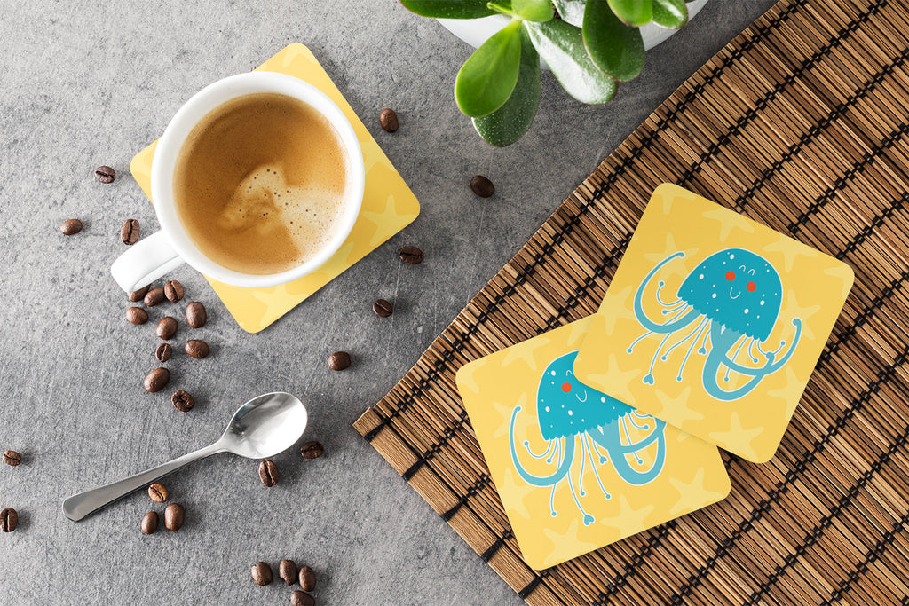 Jellyfish Foam Coasters Set of 4 Cup Coasters for Indoor Outdoor, Tabletop Protection, Anti Slip, Mouse pad Material