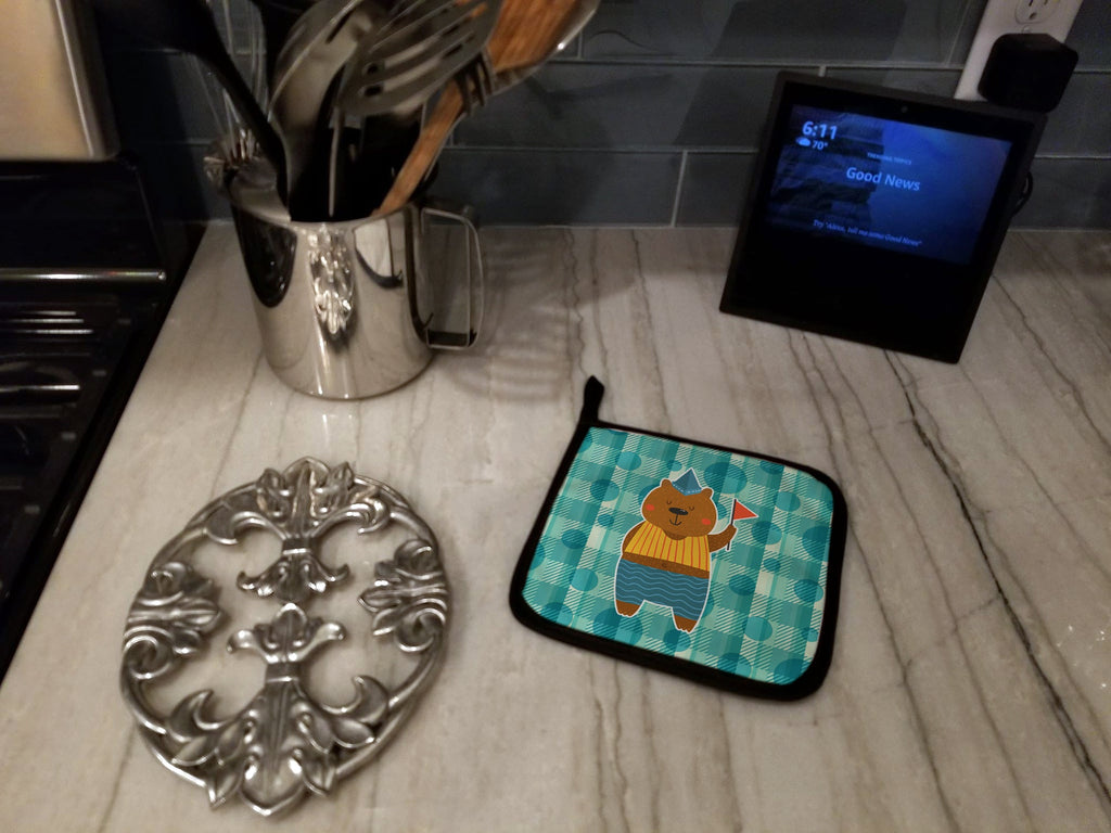 Celebration Bear Pot Holder Set of 2 Heat Resistant Quilted Hot Pads 7.5 x 7.5 Inch, Insulated Kitchen Trivets for Cooking & Baking