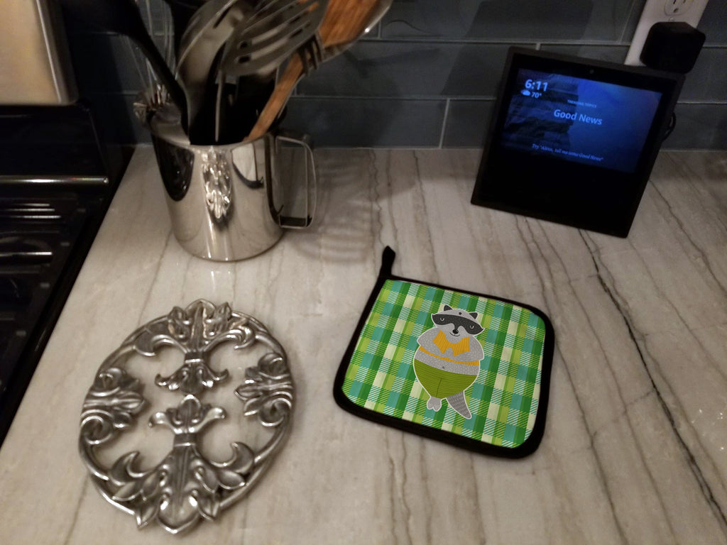Raccoon Pot Holder Set of 2 Heat Resistant Quilted Hot Pads 7.5 x 7.5 Inch, Insulated Kitchen Trivets for Cooking & Baking