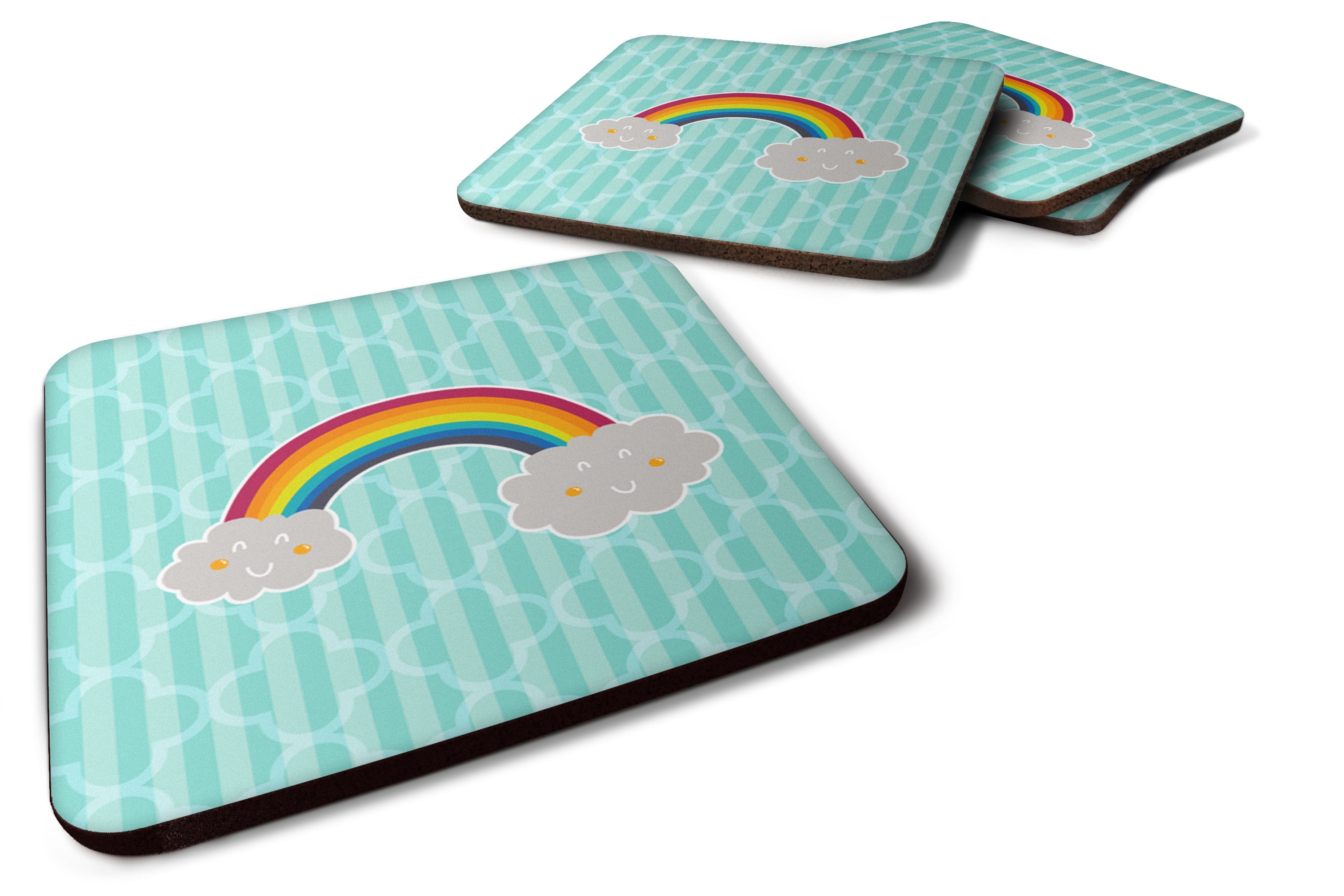 Rainbow in Clouds Foam Coasters Set of 4 Cup Coasters for Indoor Outdoor, Tabletop Protection, Anti Slip, Mouse pad Material