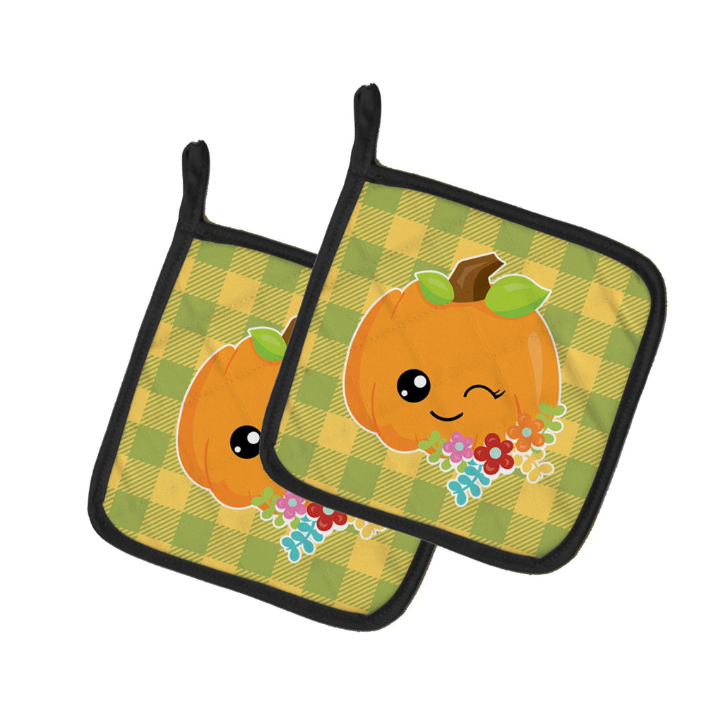 Mr. Winky Pumpkin Pot Holder Set of 2 Heat Resistant Quilted Hot Pads 7.5 x 7.5 Inch, Insulated Kitchen Trivets for Cooking & Baking
