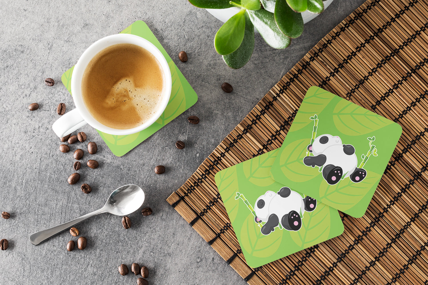 Passed Out Panda Foam Coasters Set of 4 Cup Coasters for Indoor Outdoor, Tabletop Protection, Anti Slip, Mouse pad Material