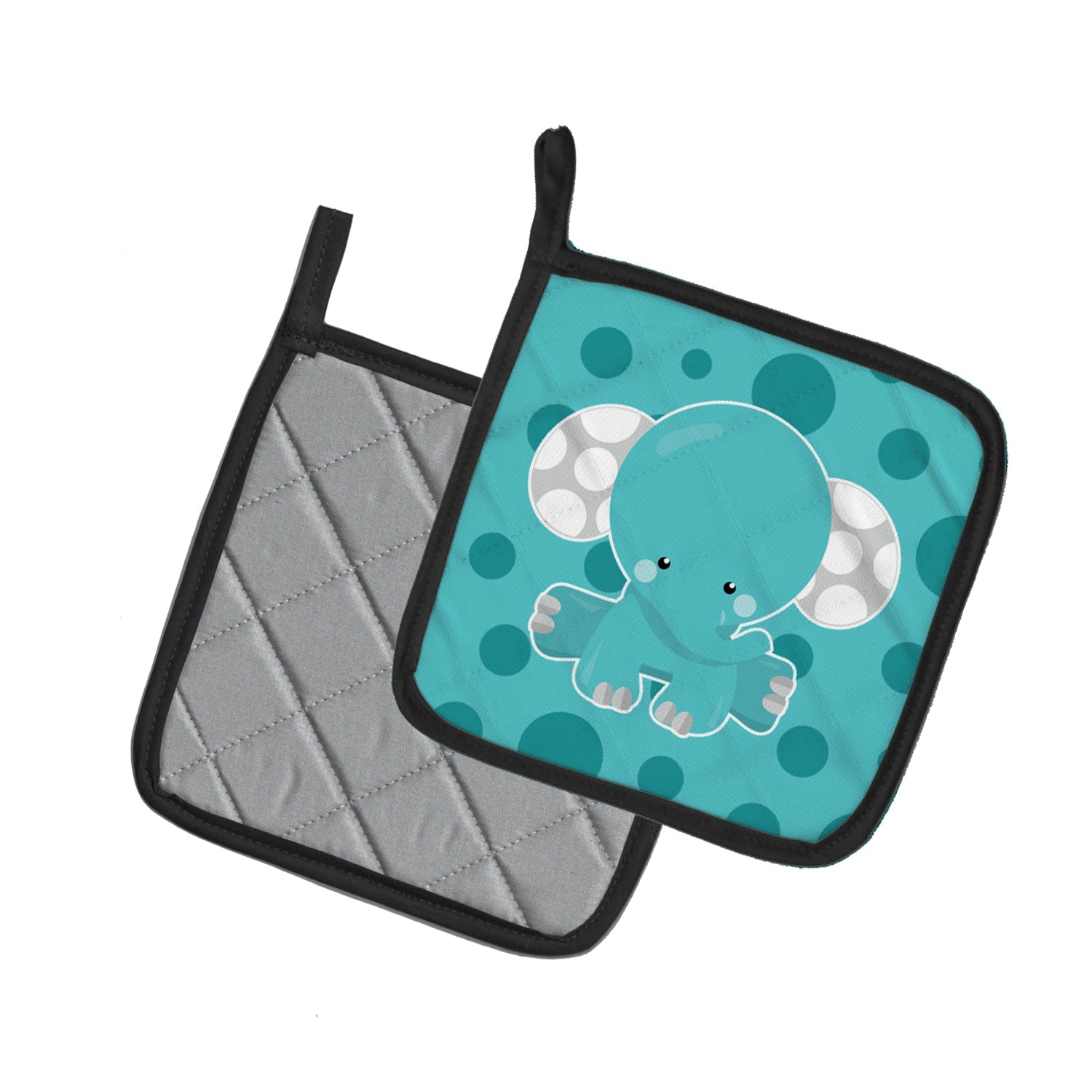 Polkadot Elephant Pot Holder Set of 2 Heat Resistant Quilted Hot Pads 7.5 x 7.5 Inch, Insulated Kitchen Trivets for Cooking & Baking