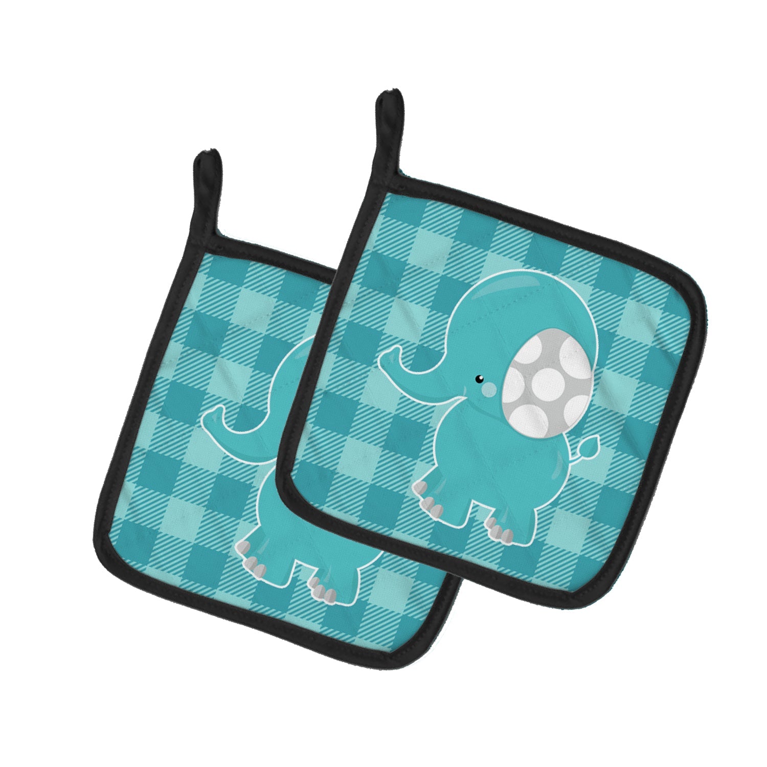 Striped Elephant Pot Holder Set of 2 Heat Resistant Quilted Hot Pads 7.5 x 7.5 Inch, Insulated Kitchen Trivets for Cooking & Baking