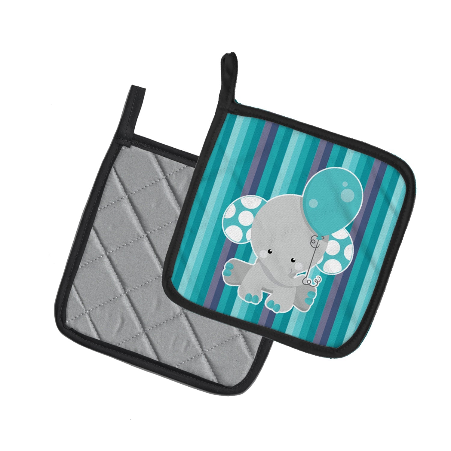 Grey Elephant with Balloon Pot Holder Set of 2 Heat Resistant Quilted Hot Pads 7.5 x 7.5 Inch, Insulated Kitchen Trivets for Cooking & Baking