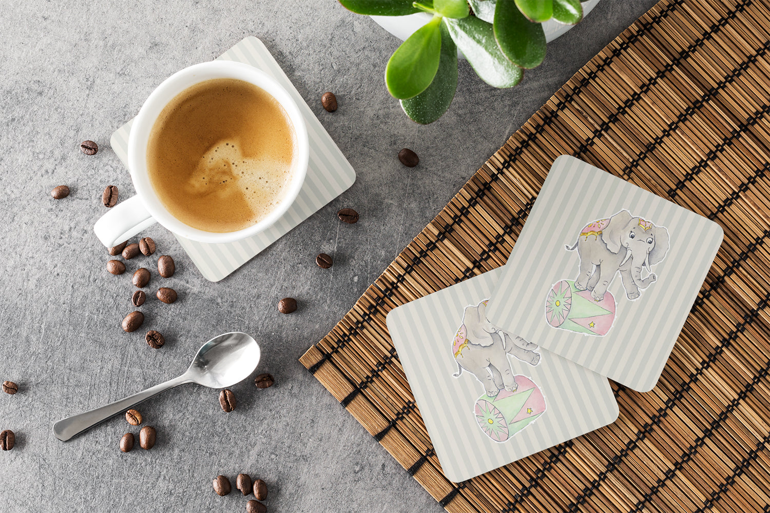 Circus Elephant Foam Coasters Set of 4 Cup Coasters for Indoor Outdoor, Tabletop Protection, Anti Slip, Mouse pad Material