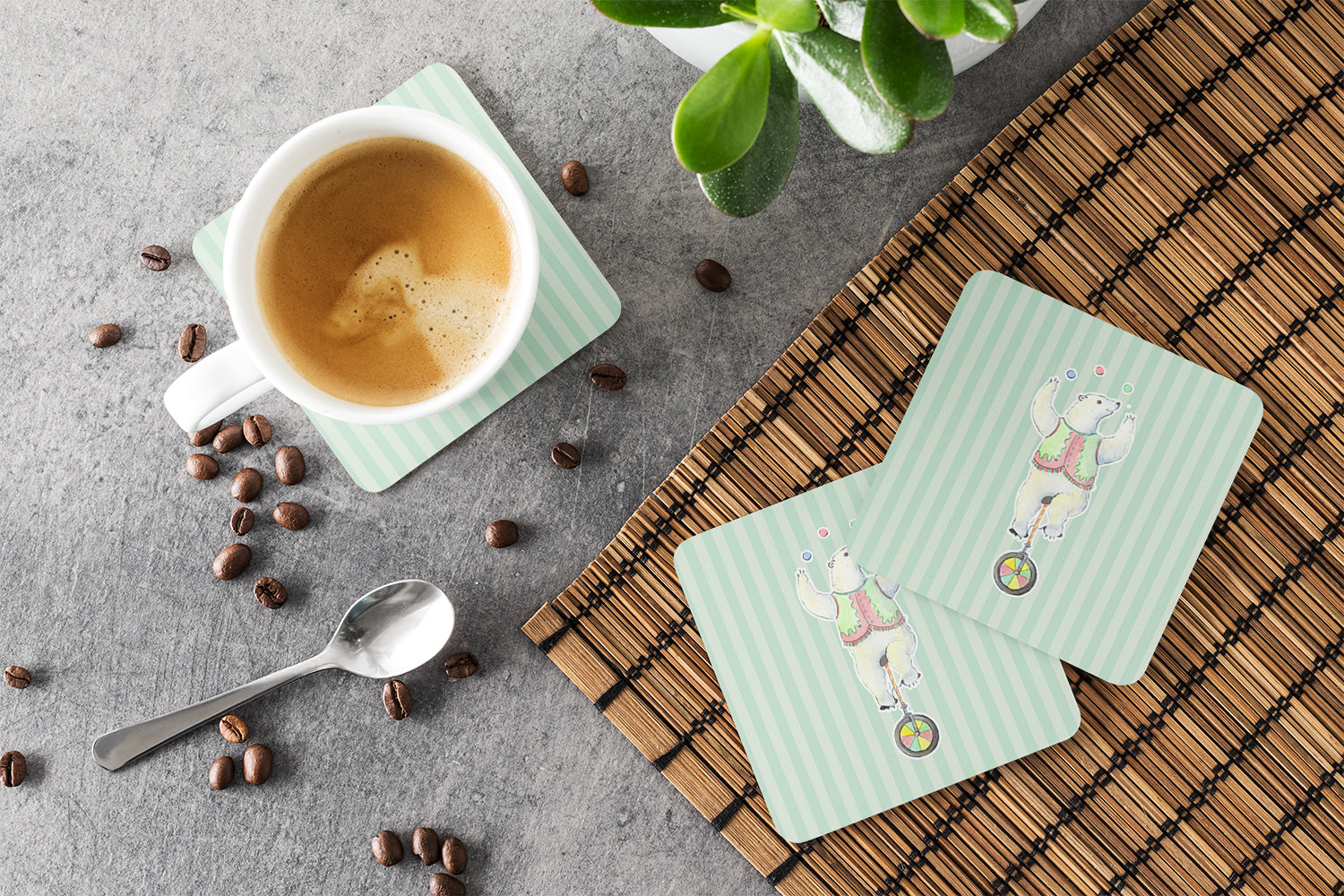 Circus Bear Foam Coasters Set of 4 Cup Coasters for Indoor Outdoor, Tabletop Protection, Anti Slip, Mouse pad Material