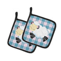 Sheep on Blue Gingham Pot Holder Set of 2 Heat Resistant Quilted Hot Pads 7.5 x 7.5 Inch, Insulated Kitchen Trivets for Cooking & Baking