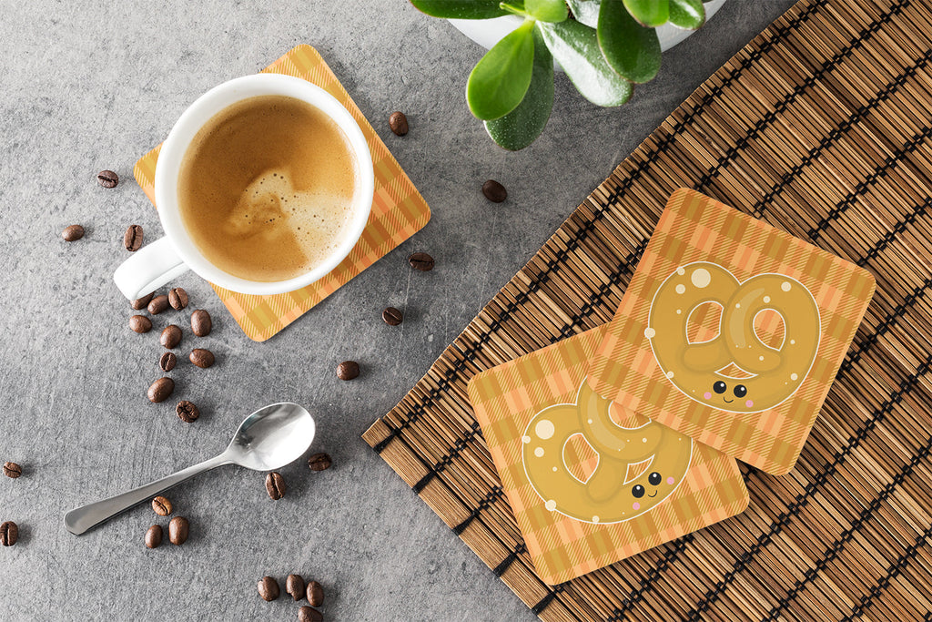 Pretzel Foam Coasters Set of 4 Cup Coasters for Indoor Outdoor, Tabletop Protection, Anti Slip, Mouse pad Material