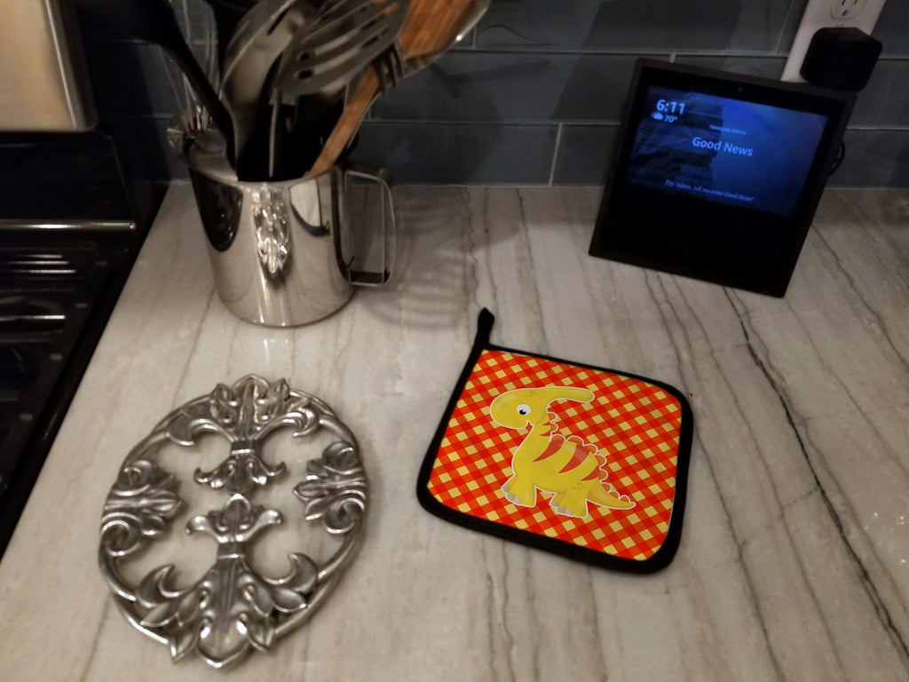 Parasaurolophus Dinosaur Pot Holder Set of 2 Heat Resistant Quilted Hot Pads 7.5 x 7.5 Inch, Insulated Kitchen Trivets for Cooking & Baking
