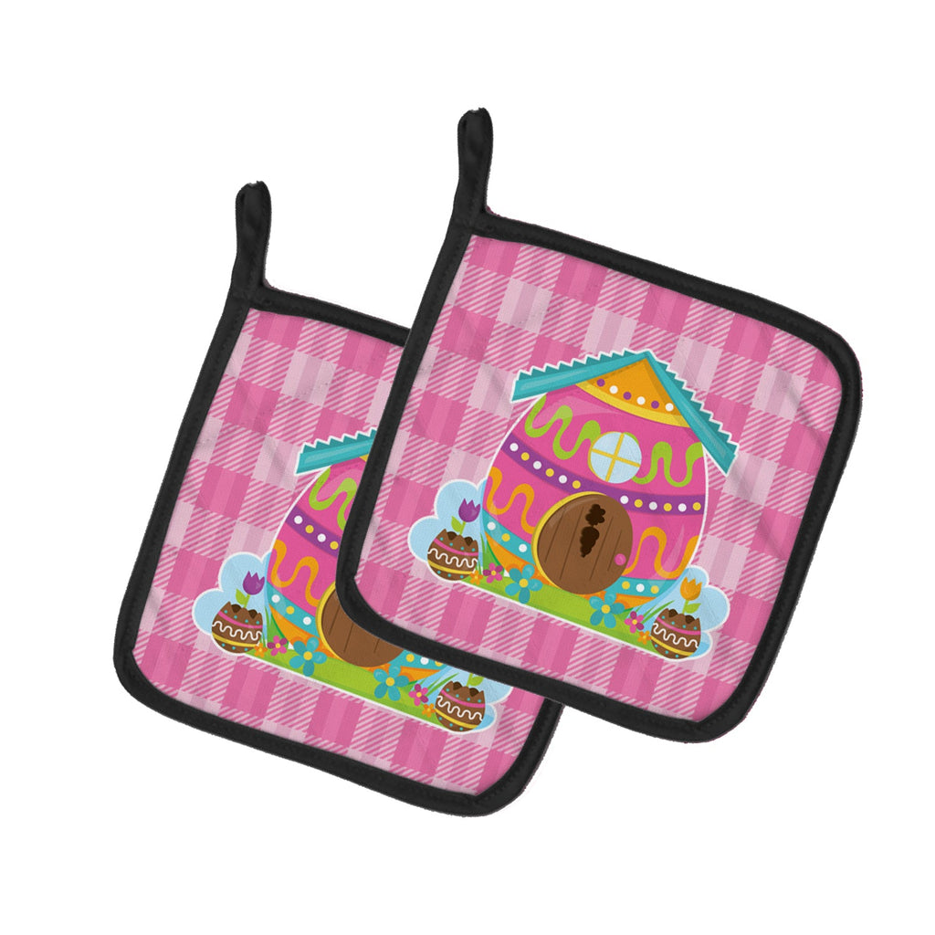 Easter Rabbit's House Pot Holder Set of 2 Heat Resistant Quilted Hot Pads 7.5 x 7.5 Inch, Insulated Kitchen Trivets for Cooking & Baking