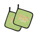 Fall Pumpkin Spice Green Stripe Pot Holder Set of 2 Heat Resistant Quilted Hot Pads 7.5 x 7.5 Inch, Insulated Kitchen Trivets for Cooking & Baking