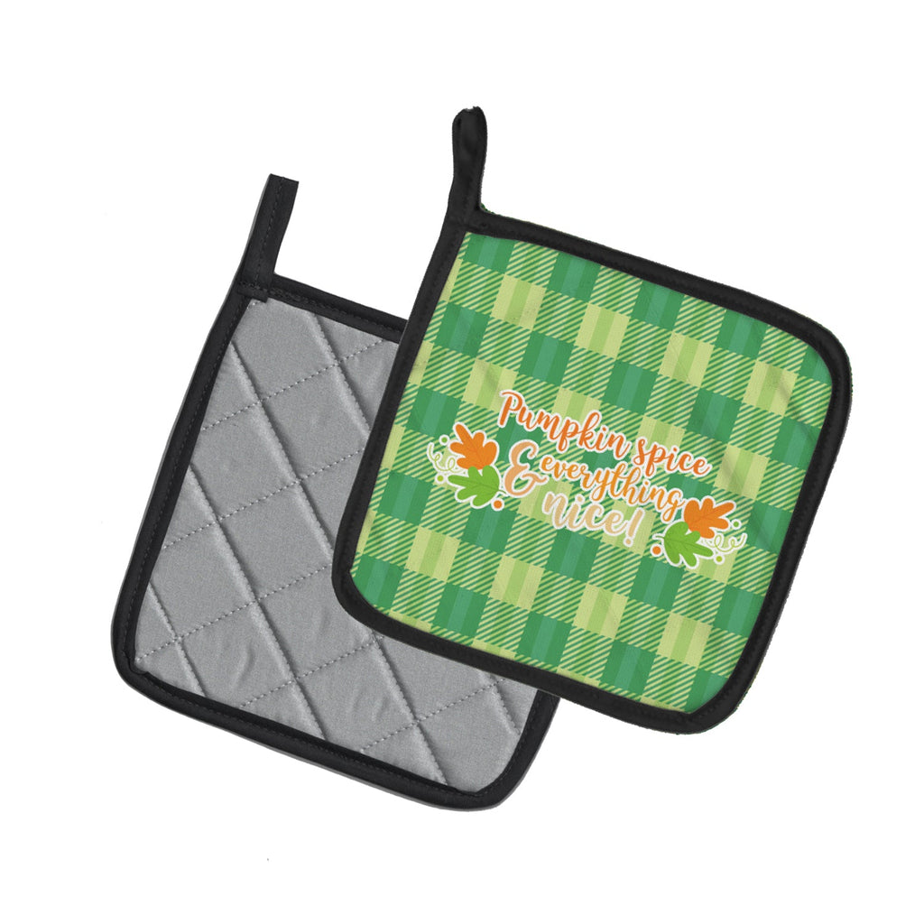 Fall Pumpkin Spice Gingham Pot Holder Set of 2 Heat Resistant Quilted Hot Pads 7.5 x 7.5 Inch, Insulated Kitchen Trivets for Cooking & Baking