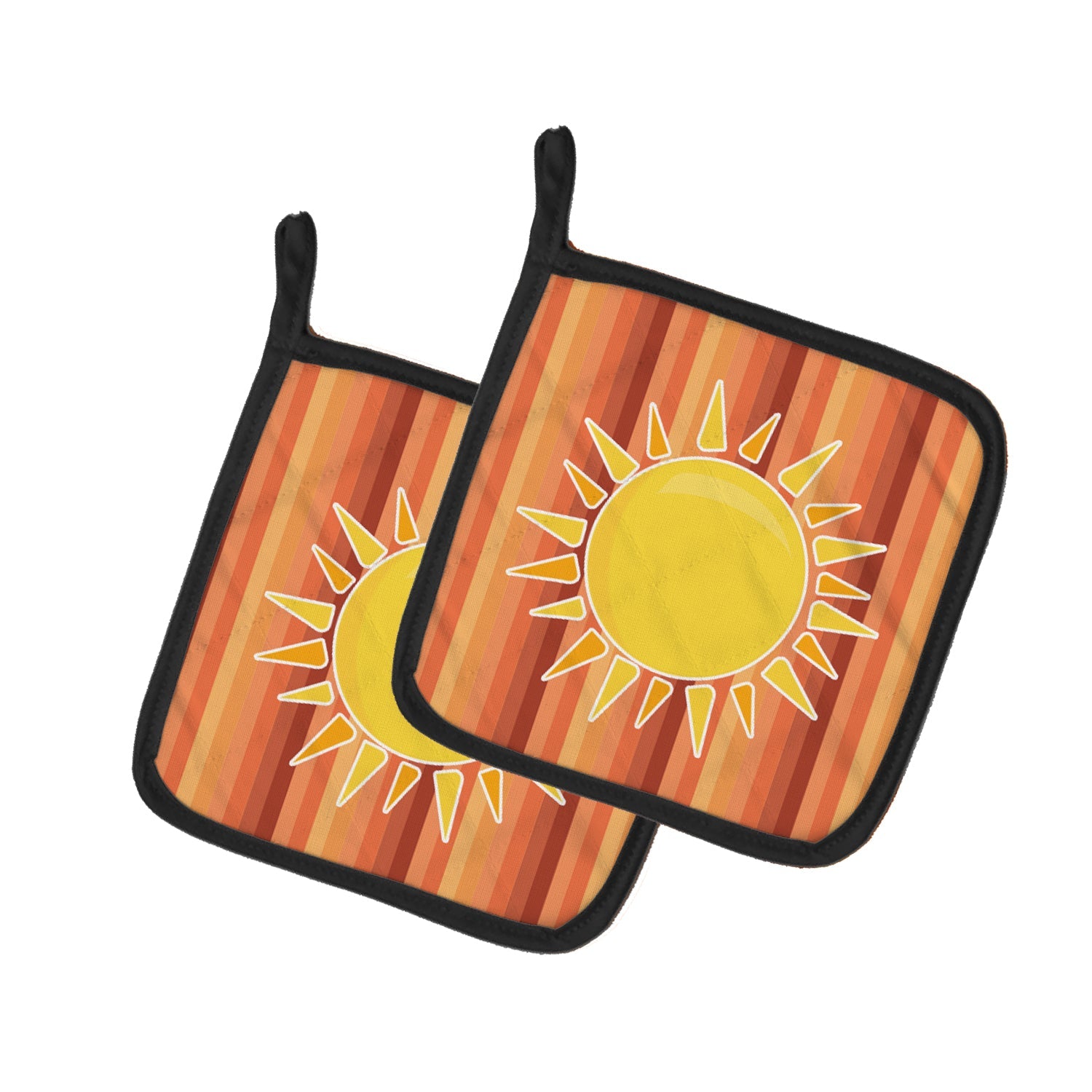 Sun with Stripes Pot Holder Set of 2 Heat Resistant Quilted Hot Pads 7.5 x 7.5 Inch, Insulated Kitchen Trivets for Cooking & Baking
