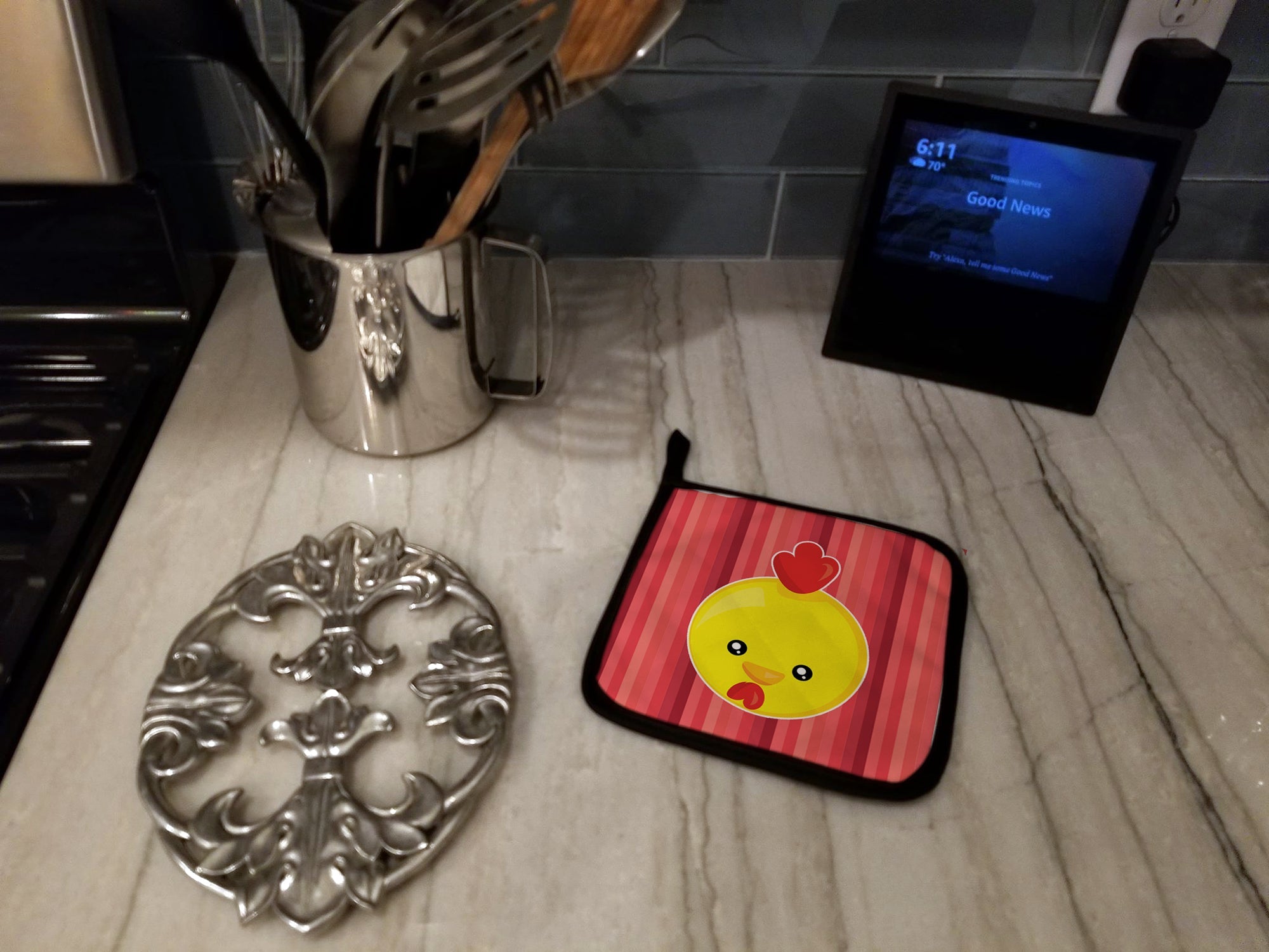 Chicken Face Pot Holder Set of 2 Heat Resistant Quilted Hot Pads 7.5 x 7.5 Inch, Insulated Kitchen Trivets for Cooking & Baking