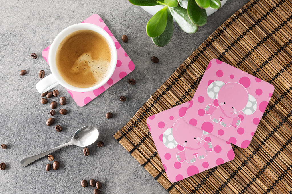 Elephant with Pink Polkadots Foam Coasters Set of 4 Cup Coasters for Indoor Outdoor, Tabletop Protection, Anti Slip, Mouse pad Material