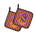 Halloween Pumpkin Witch Pot Holder Set of 2 Heat Resistant Quilted Hot Pads 7.5 x 7.5 Inch, Insulated Kitchen Trivets for Cooking & Baking