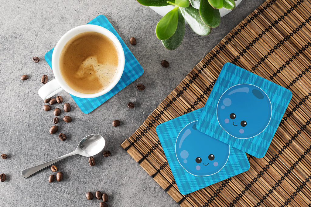 Blueberry Face Foam Coasters Set of 4 Cup Coasters for Indoor Outdoor, Tabletop Protection, Anti Slip, Mouse pad Material