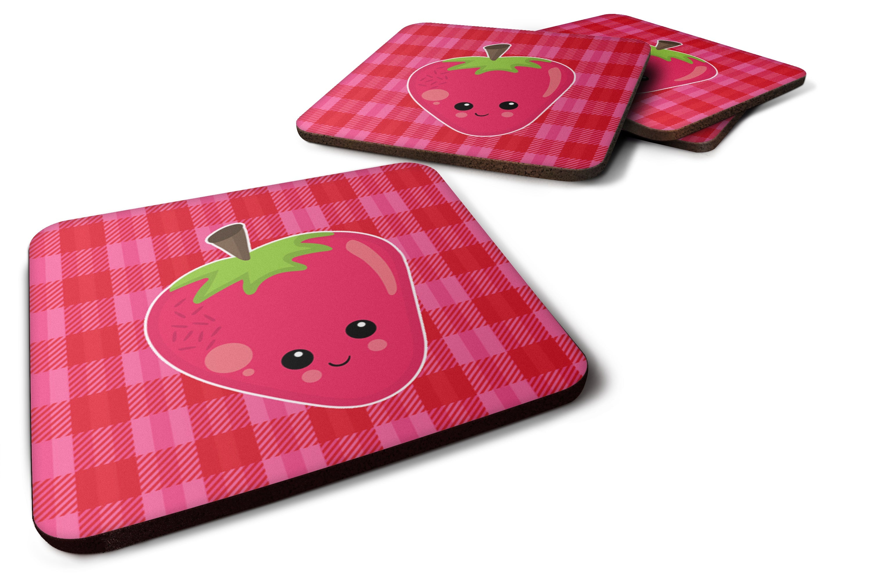 Strawberry Face Foam Coasters Set of 4 Cup Coasters for Indoor Outdoor, Tabletop Protection, Anti Slip, Mouse pad Material