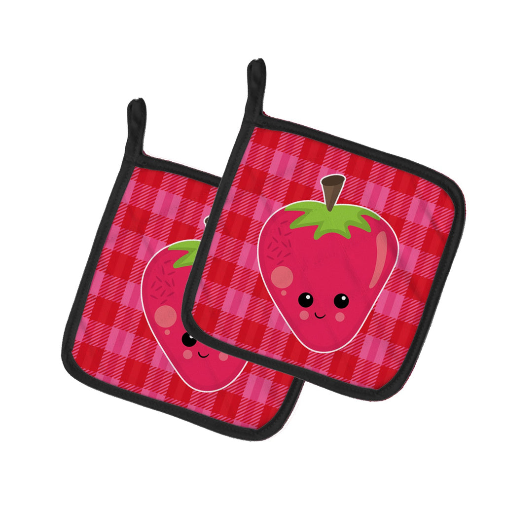 Strawberry Face Pot Holder Set of 2 Heat Resistant Quilted Hot Pads 7.5 x 7.5 Inch, Insulated Kitchen Trivets for Cooking & Baking