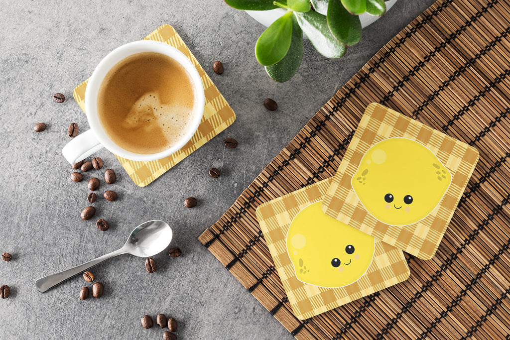 Lemon Face Foam Coasters Set of 4 Cup Coasters for Indoor Outdoor, Tabletop Protection, Anti Slip, Mouse pad Material