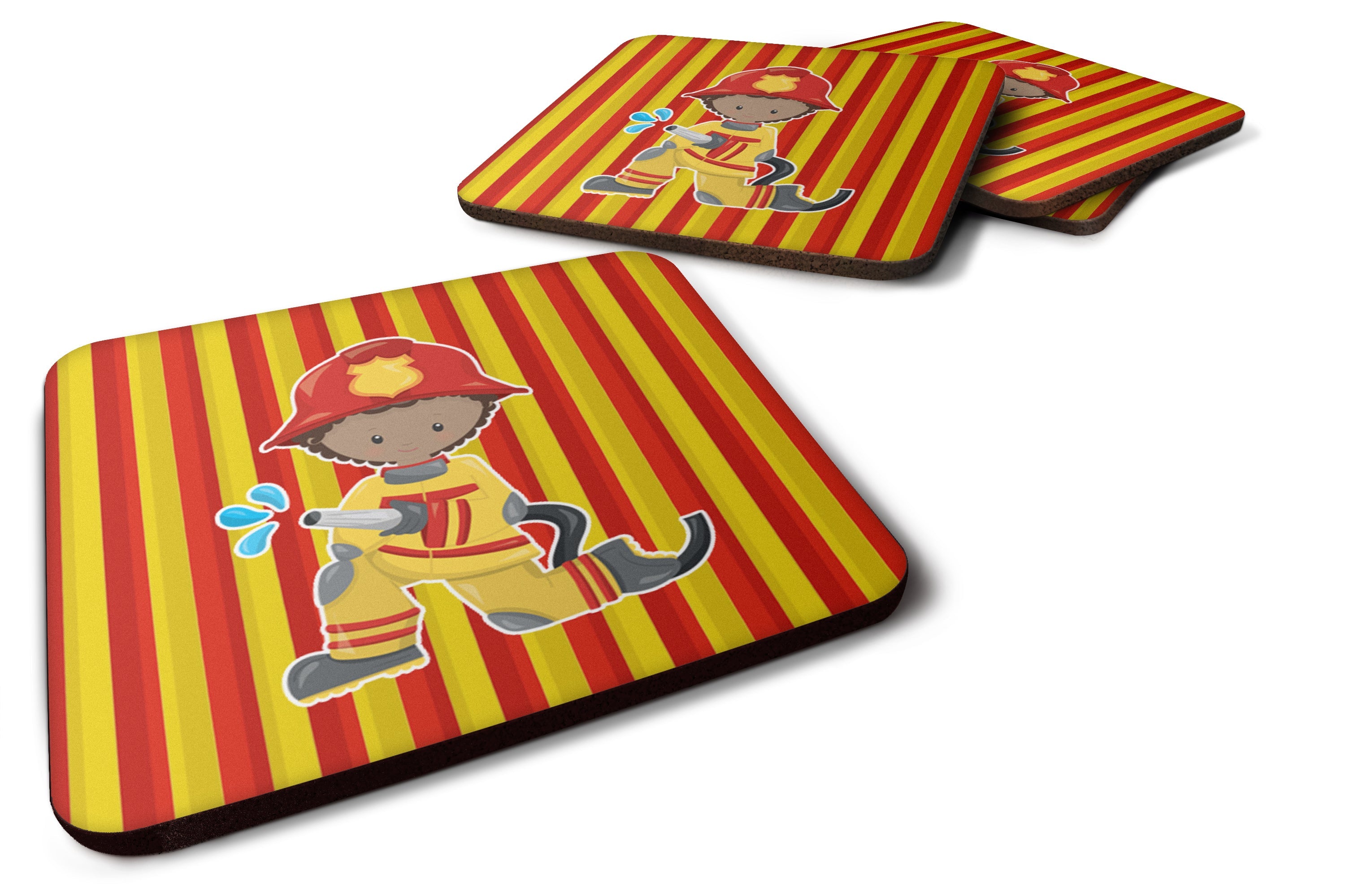 Fireman Boy Foam Coasters Set of 4 Cup Coasters for Indoor Outdoor, Tabletop Protection, Anti Slip, Mouse pad Material