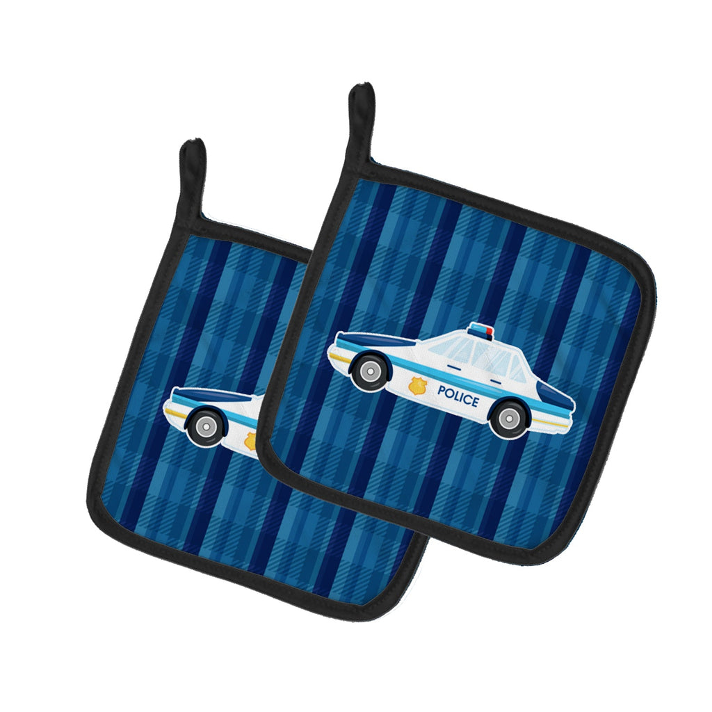 Police Car Pot Holder Set of 2 Heat Resistant Quilted Hot Pads 7.5 x 7.5 Inch, Insulated Kitchen Trivets for Cooking & Baking