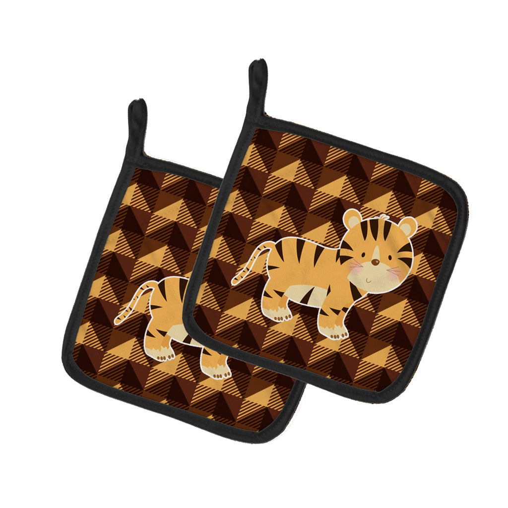 Tiger Pot Holder Set of 2 Heat Resistant Quilted Hot Pads 7.5 x 7.5 Inch, Insulated Kitchen Trivets for Cooking & Baking