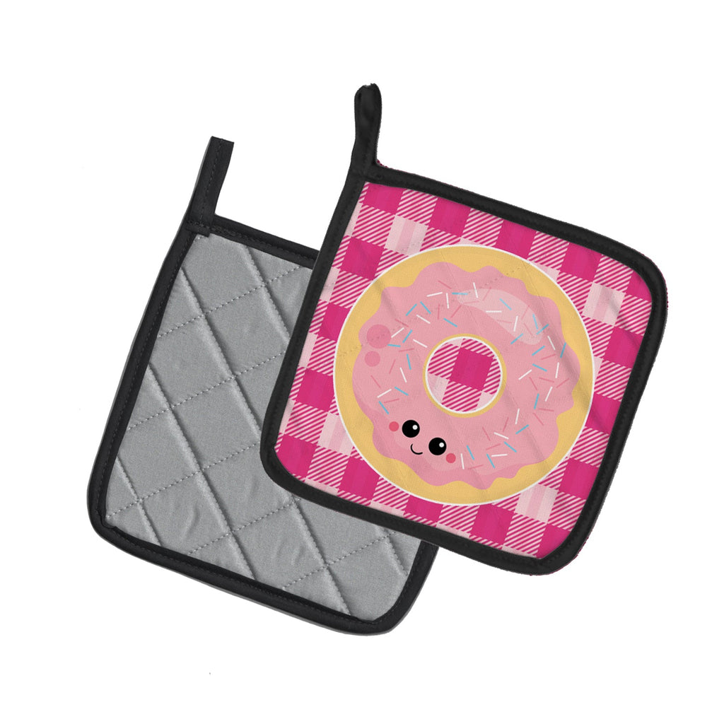 Donut Face Pot Holder Set of 2 Heat Resistant Quilted Hot Pads 7.5 x 7.5 Inch, Insulated Kitchen Trivets for Cooking & Baking