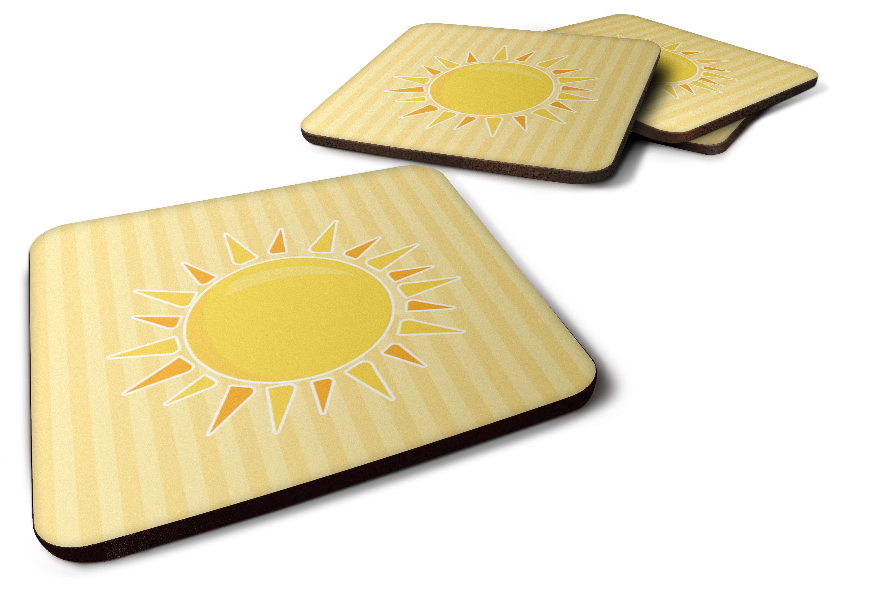 Sunshine Sun on Stripes Foam Coasters Set of 4 Cup Coasters for Indoor Outdoor, Tabletop Protection, Anti Slip, Mouse pad Material