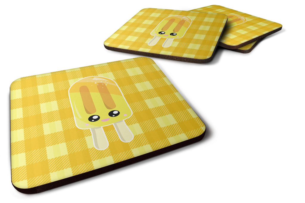 Ice Pop Popcicle Face Gingham Yellow Foam Coasters Set of 4 Cup Coasters for Indoor Outdoor, Tabletop Protection, Anti Slip, Mouse pad Material