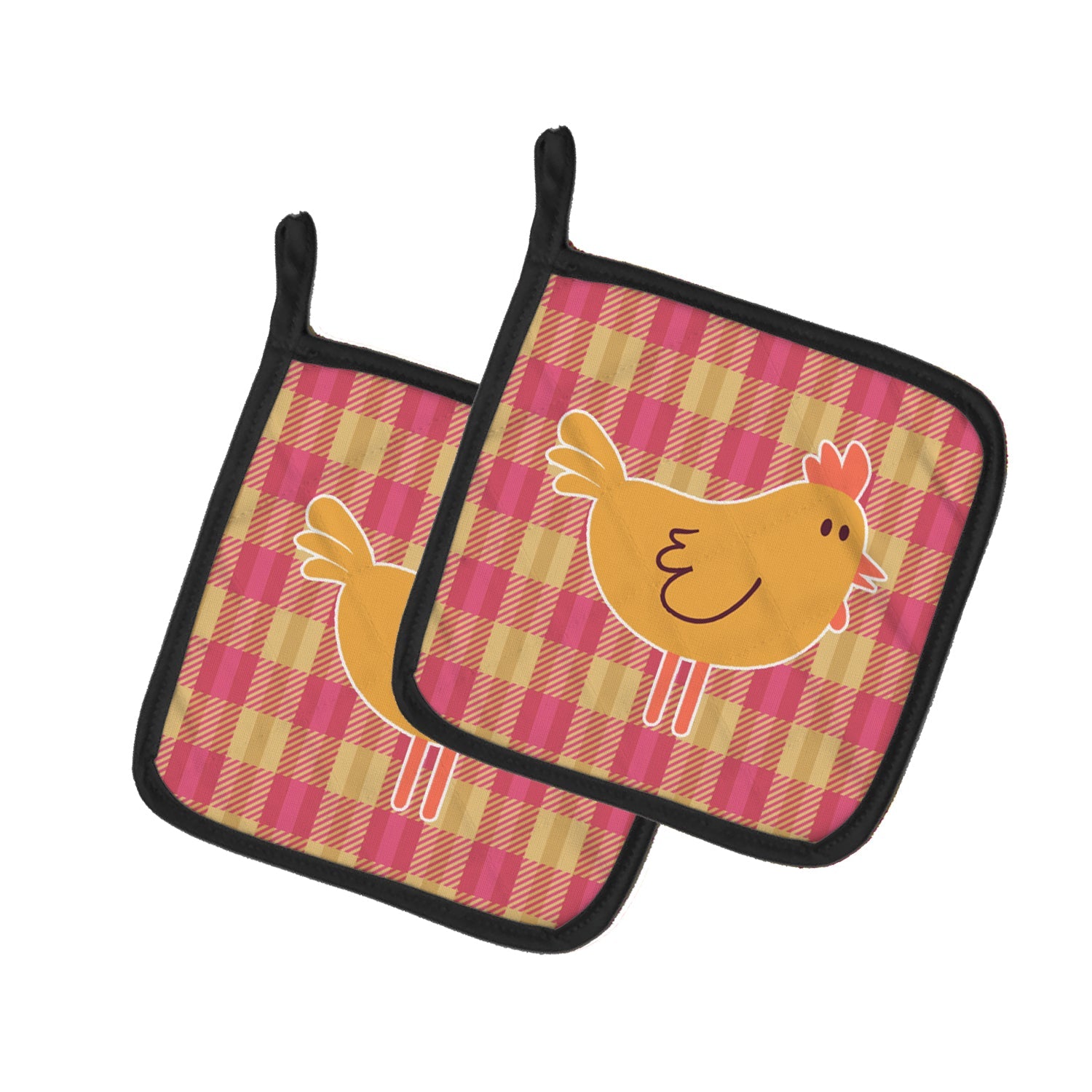 Chicken Hen on Gingham Pot Holder Set of 2 Heat Resistant Quilted Hot Pads 7.5 x 7.5 Inch, Insulated Kitchen Trivets for Cooking & Baking