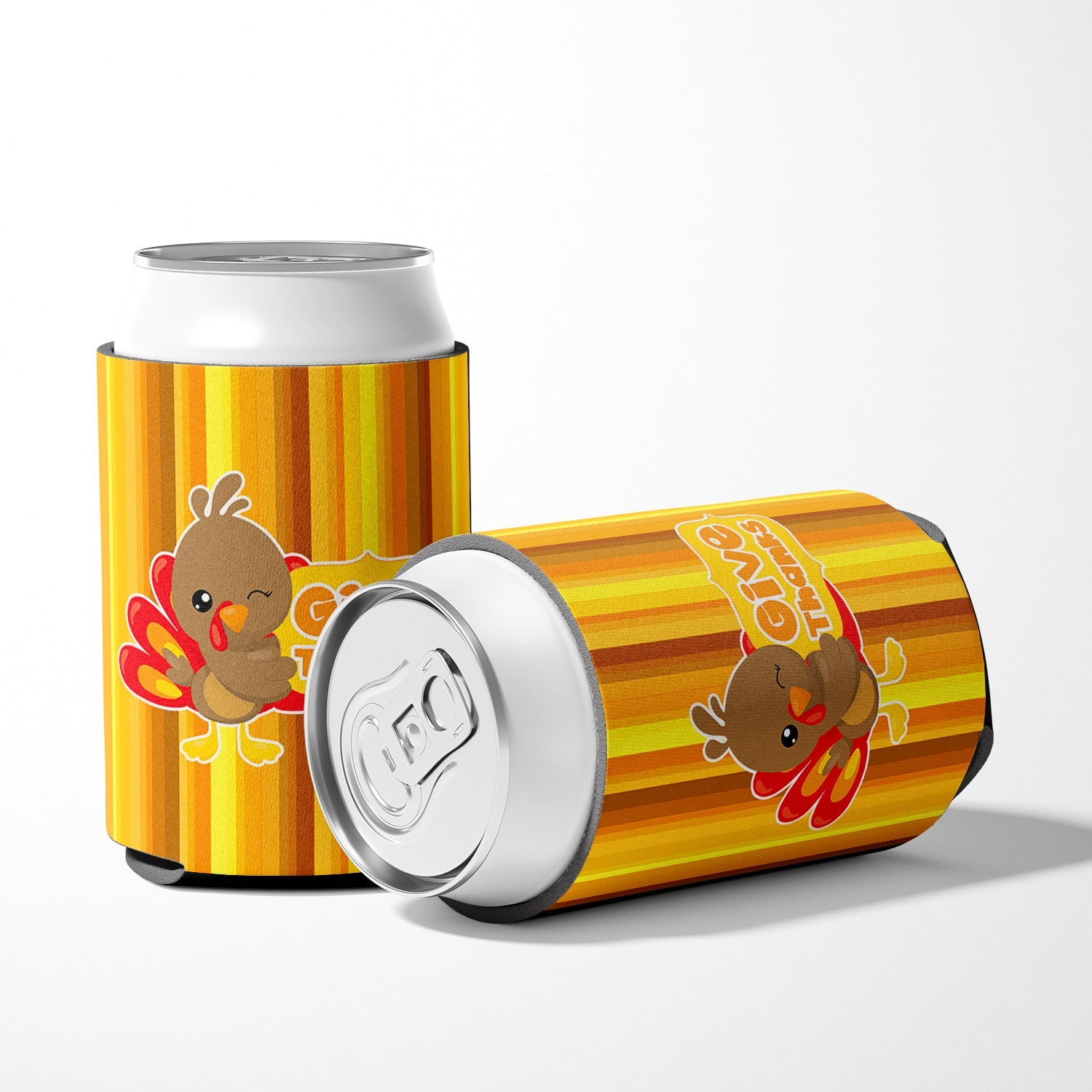 Thanksgiving Turkey Give Thanks Can or Bottle Hugger Cooler Sleeve for Standard 12 oz Cans, Insulated Foam Beer & Soda Can Hugger Reusable