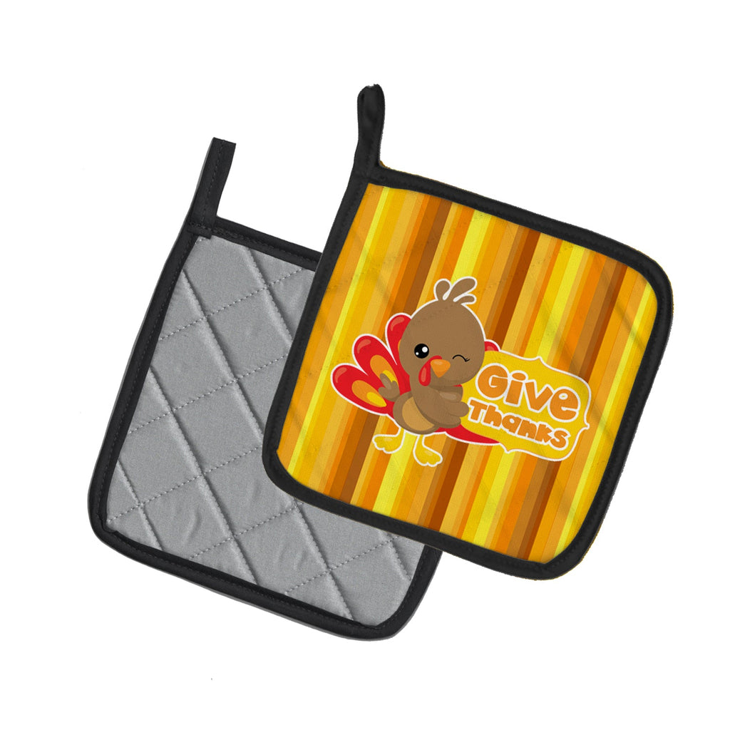 Thanksgiving Turkey Give Thanks Pot Holder Set of 2 Heat Resistant Quilted Hot Pads 7.5 x 7.5 Inch, Insulated Kitchen Trivets for Cooking & Baking