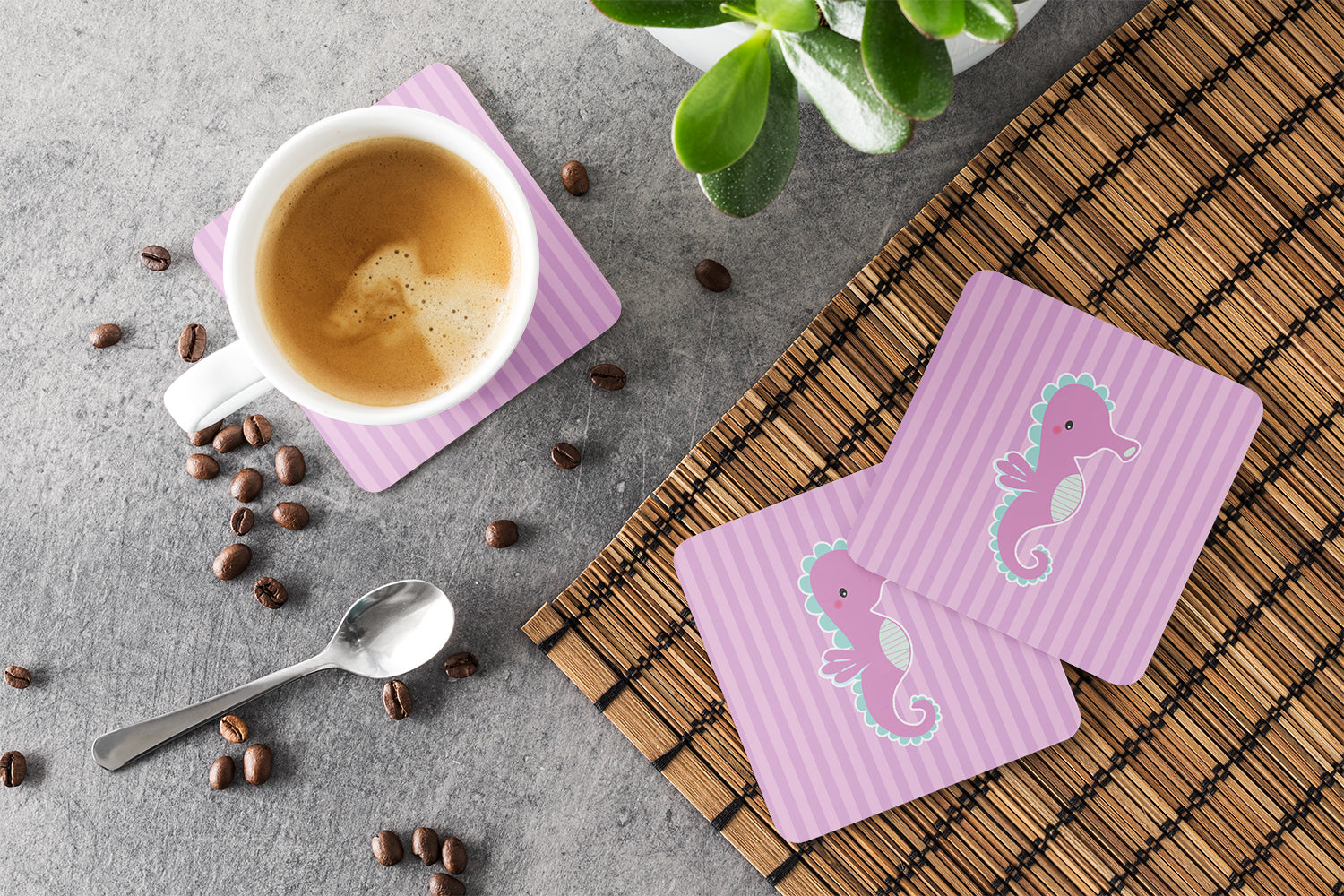 Seahorse Foam Coasters Set of 4 Cup Coasters for Indoor Outdoor, Tabletop Protection, Anti Slip, Mouse pad Material