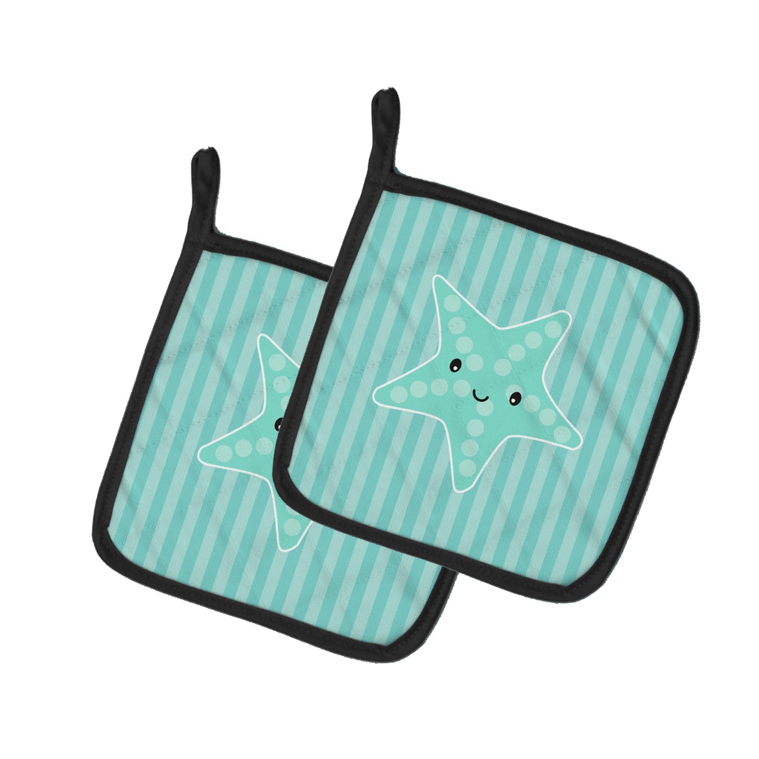Starfish Pot Holder Set of 2 Heat Resistant Quilted Hot Pads 7.5 x 7.5 Inch, Insulated Kitchen Trivets for Cooking & Baking