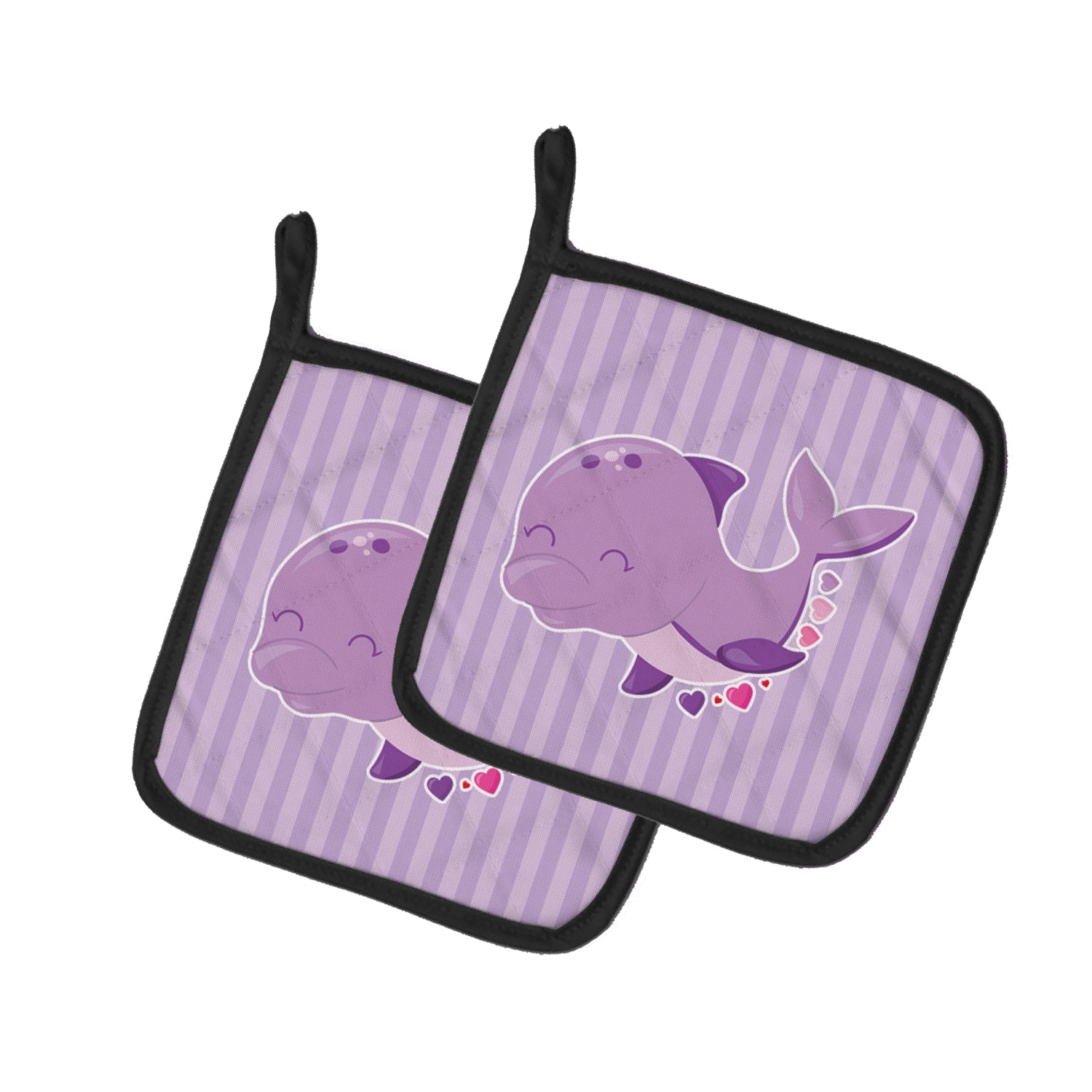 Purple Dolphin Pot Holder Set of 2 Heat Resistant Quilted Hot Pads 7.5 x 7.5 Inch, Insulated Kitchen Trivets for Cooking & Baking