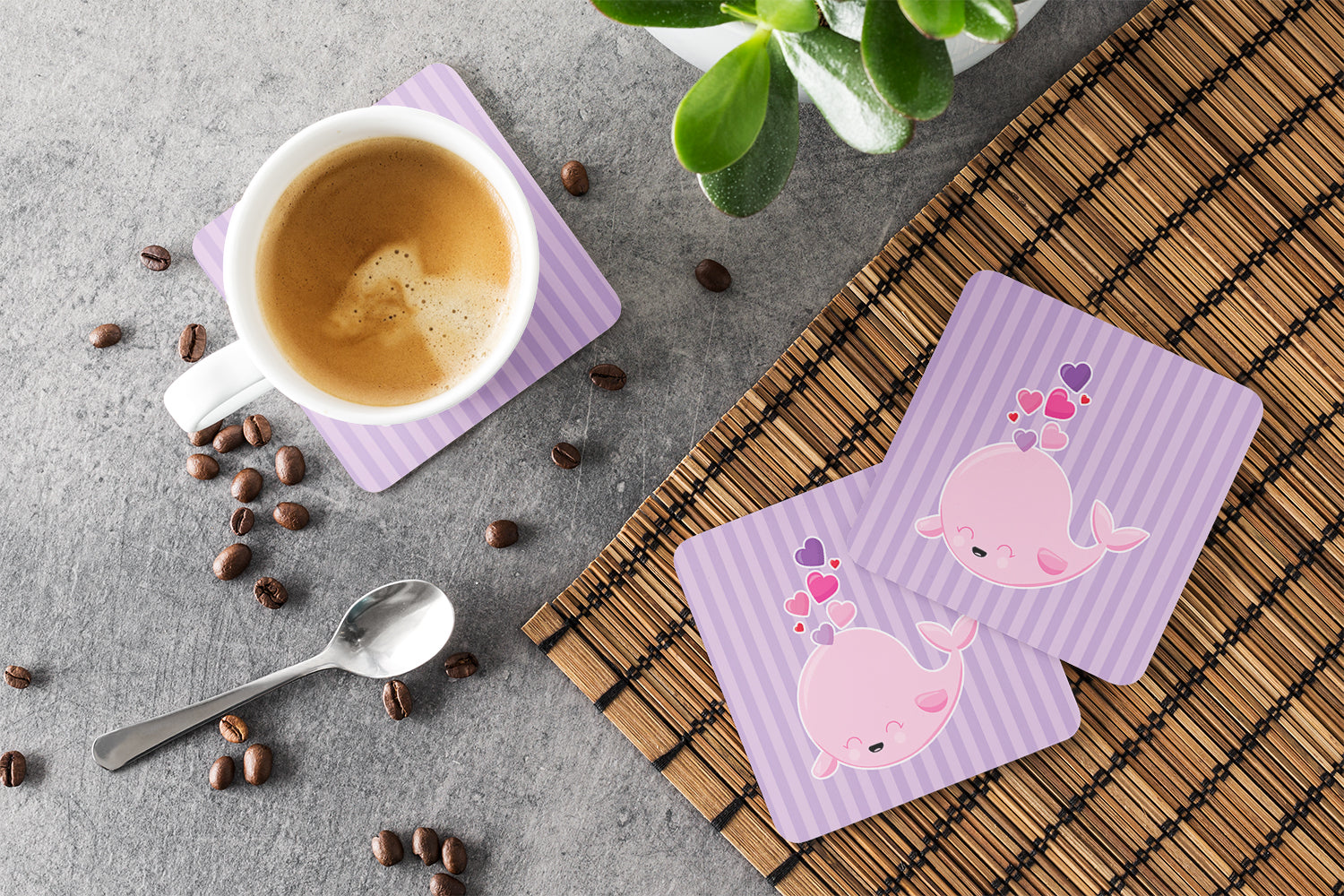 Pink Whale Foam Coasters Set of 4 Cup Coasters for Indoor Outdoor, Tabletop Protection, Anti Slip, Mouse pad Material