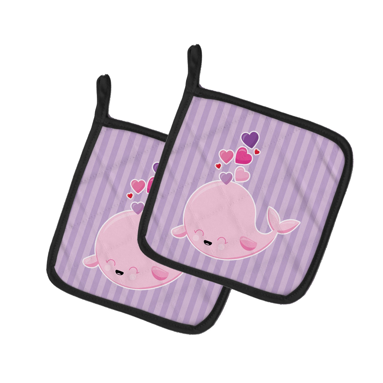 Pink Whale Pot Holder Set of 2 Heat Resistant Quilted Hot Pads 7.5 x 7.5 Inch, Insulated Kitchen Trivets for Cooking & Baking