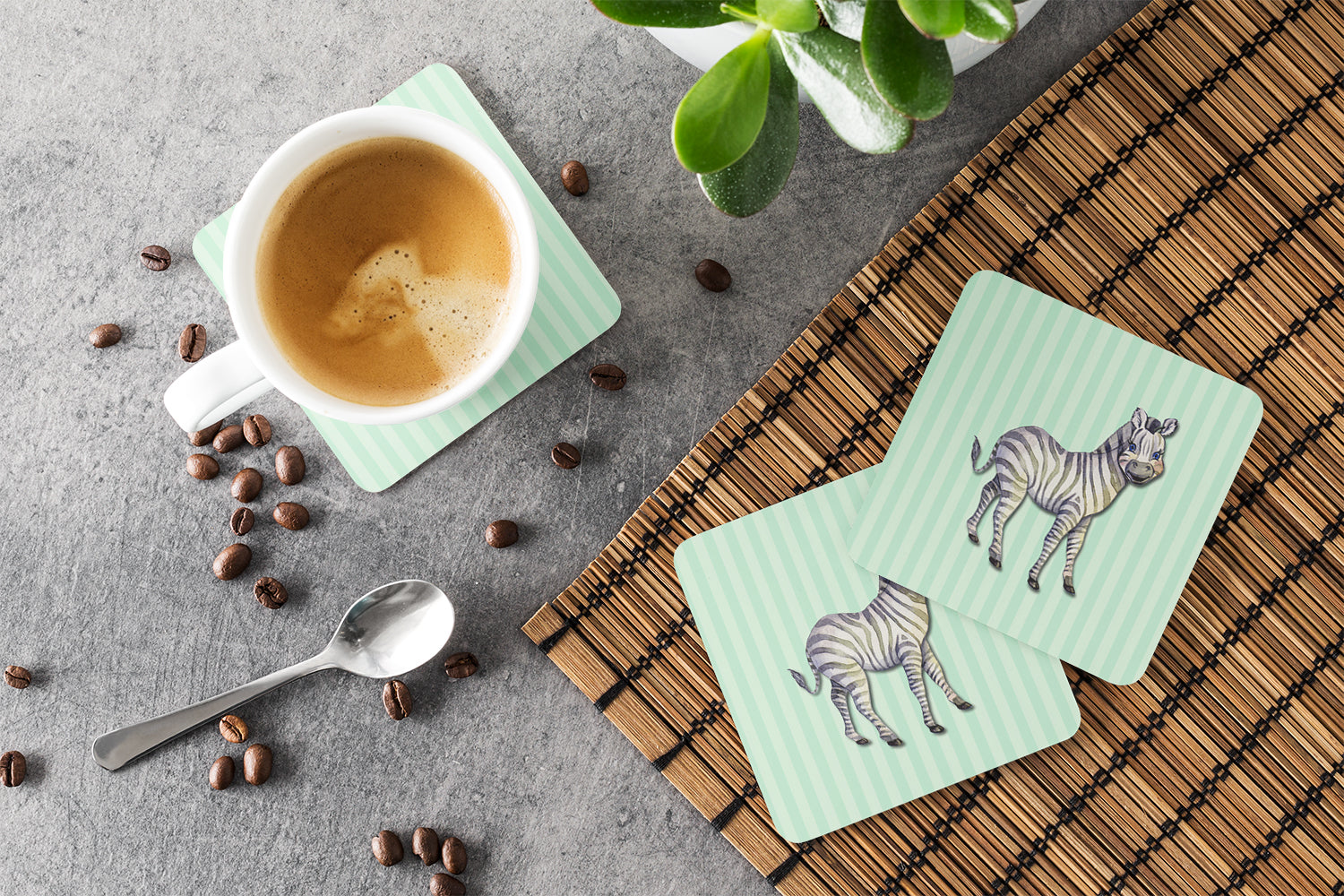 Zebra Foam Coasters Set of 4 Cup Coasters for Indoor Outdoor, Tabletop Protection, Anti Slip, Mouse pad Material