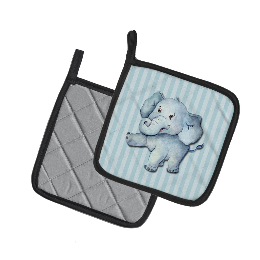 Elephant Pot Holder Set of 2 Heat Resistant Quilted Hot Pads 7.5 x 7.5 Inch, Insulated Kitchen Trivets for Cooking & Baking