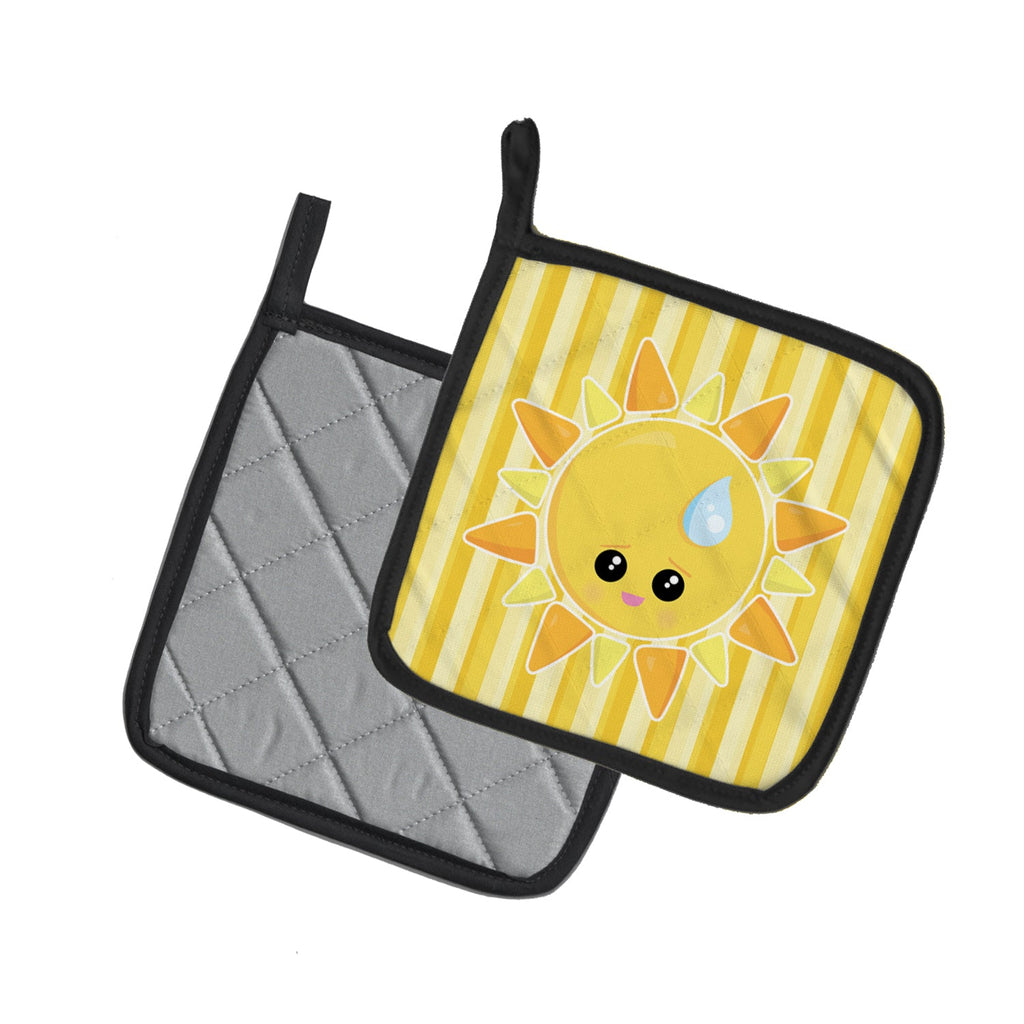 Weather Sun Sprinkle Face Pot Holder Set of 2 Heat Resistant Quilted Hot Pads 7.5 x 7.5 Inch, Insulated Kitchen Trivets for Cooking & Baking