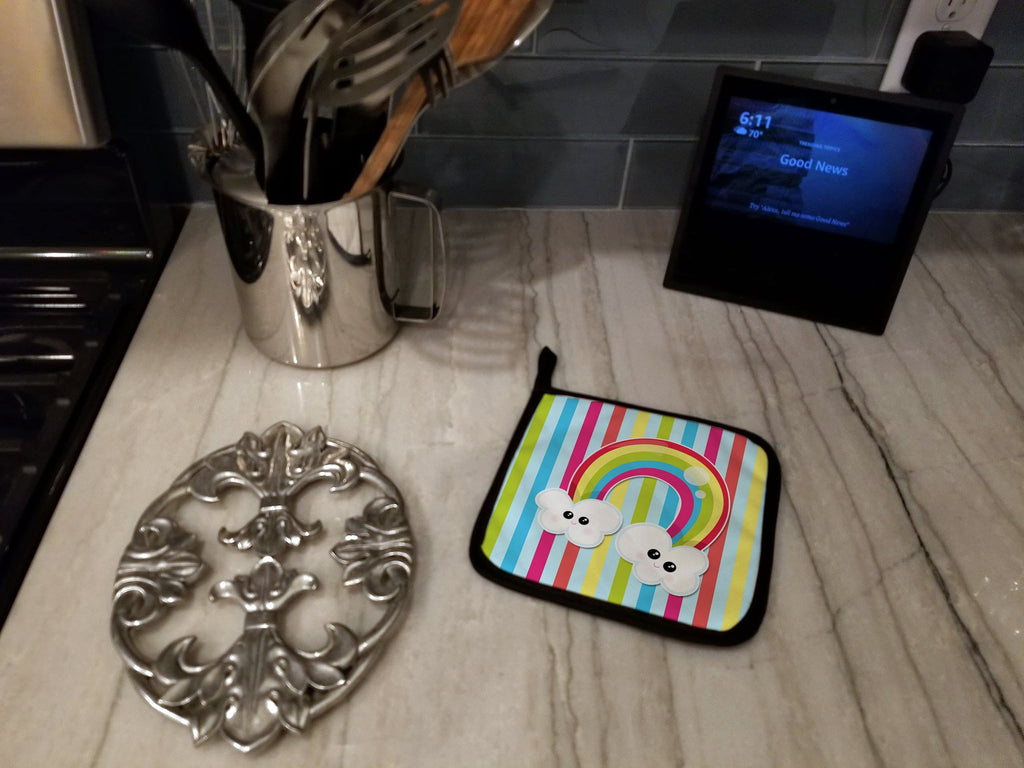 Weather Rainbow Face Pot Holder Set of 2 Heat Resistant Quilted Hot Pads 7.5 x 7.5 Inch, Insulated Kitchen Trivets for Cooking & Baking