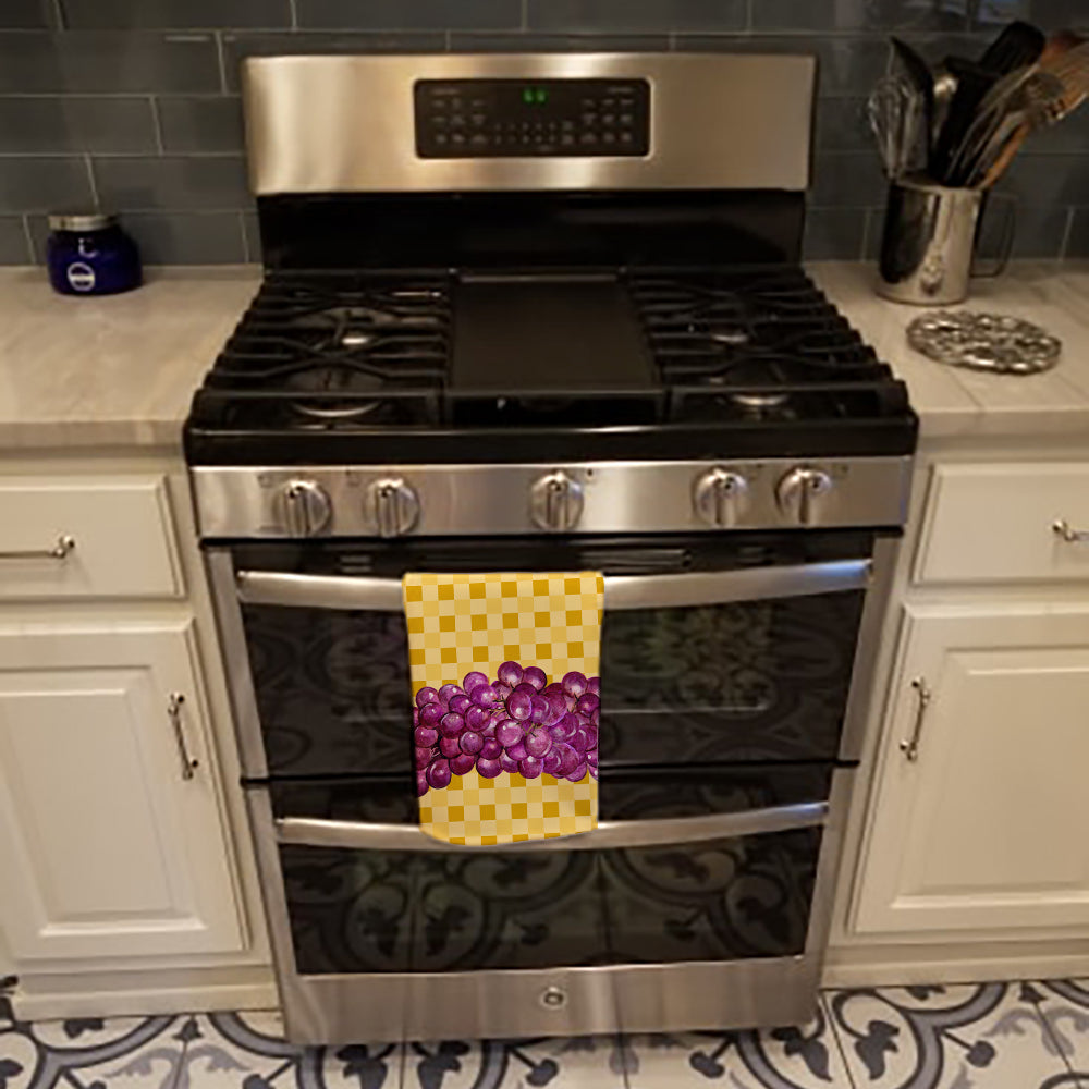 Grapes on Basketweave Kitchen Towel Velour Plush Front and Cotton Loop Back Machine Washable